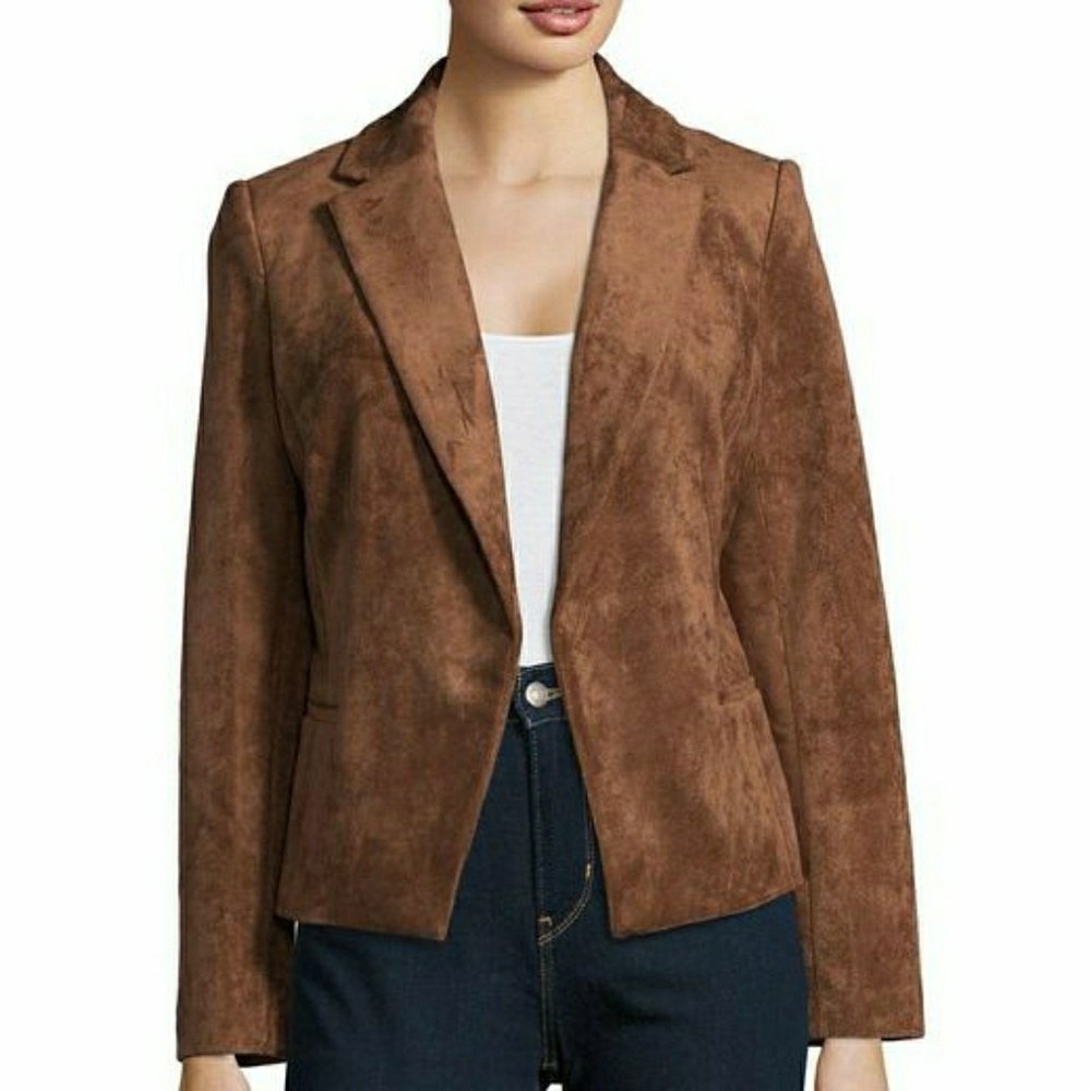 Faux Suede🖤 Ivanka Caramel Open Front Jacket